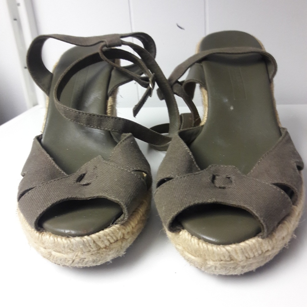 Ralph Lauren army green canvas wedge heels - Picture 2 of 2